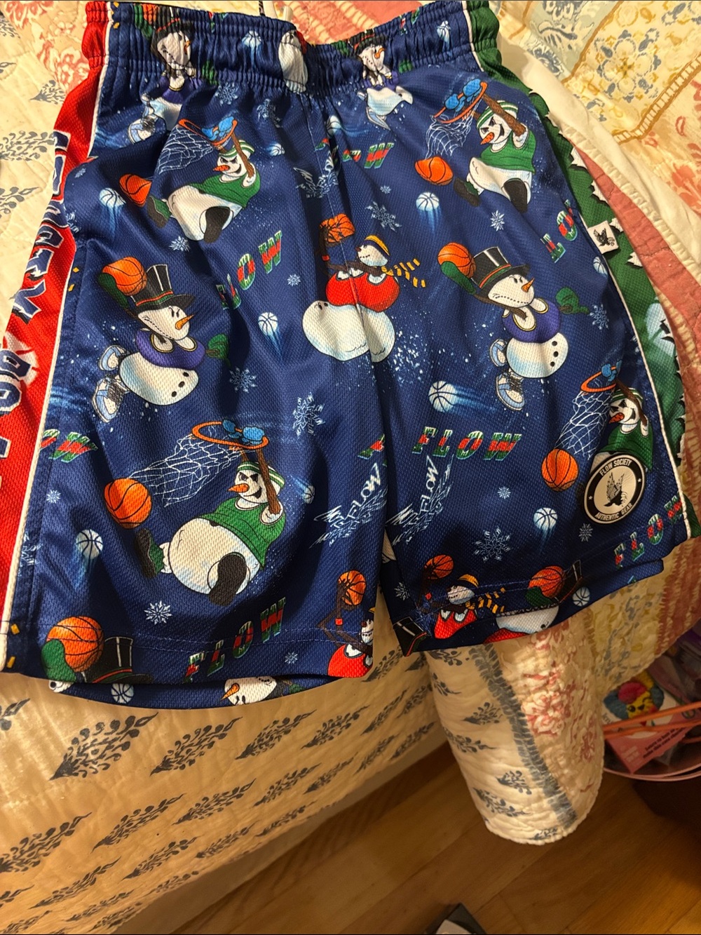 Unbranded Blue Snowman Basketball Kids Pajama Shorts